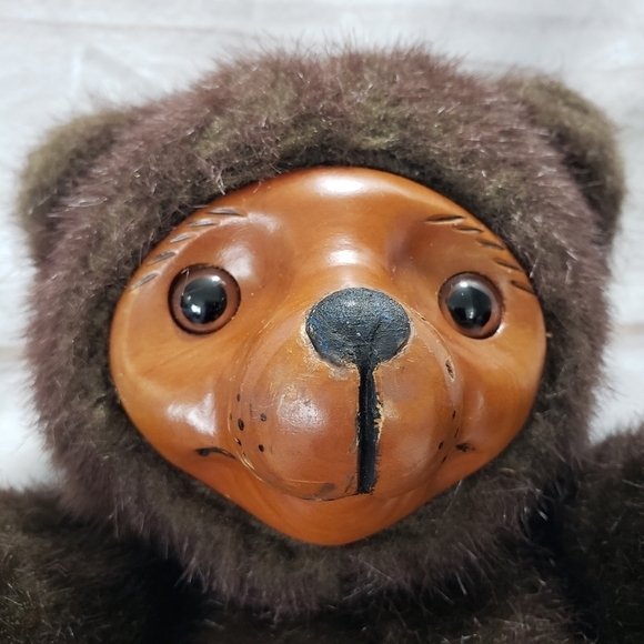 Vintage Applause Wood Face Bear Posable Stuffed Animal 12" 1985 Robert Raikes - Picture 2 of 7